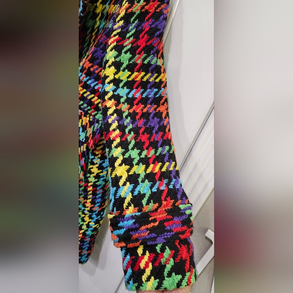 Sam Edelman Women's Double-Breasted Plaid Colorful Houndstooth Coat Size 8 - Picture 5 of 9